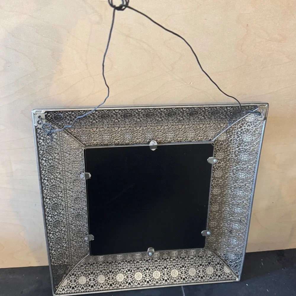 Black Filigree Metal Square Wall Mirror‎ Moroccan Boho Decorative 15.5 Inch